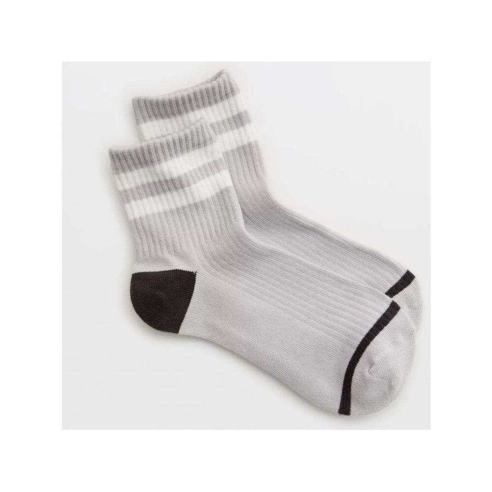 OFFLINE Radiance Striped Quarter Taupe White Brown Cotton Socks